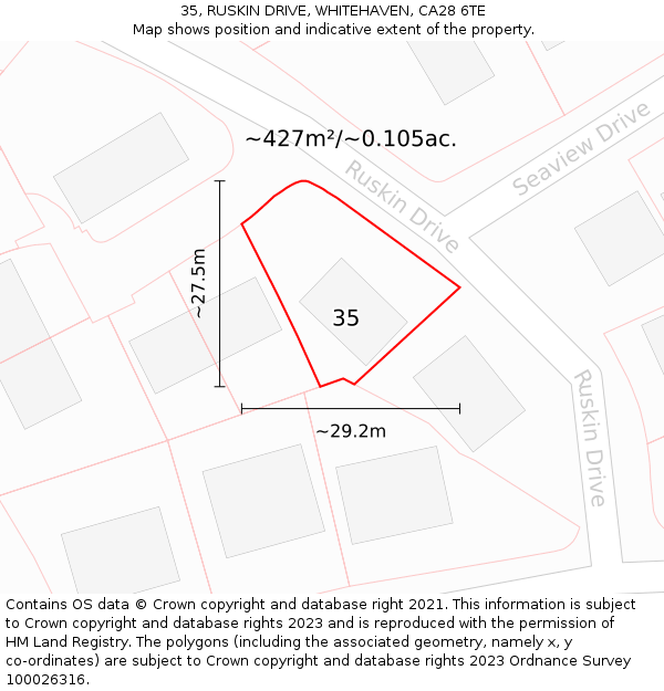 35, RUSKIN DRIVE, WHITEHAVEN, CA28 6TE: Plot and title map