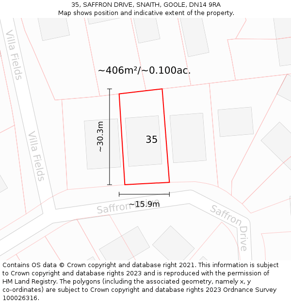 35, SAFFRON DRIVE, SNAITH, GOOLE, DN14 9RA: Plot and title map