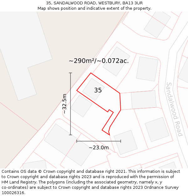 35, SANDALWOOD ROAD, WESTBURY, BA13 3UR: Plot and title map