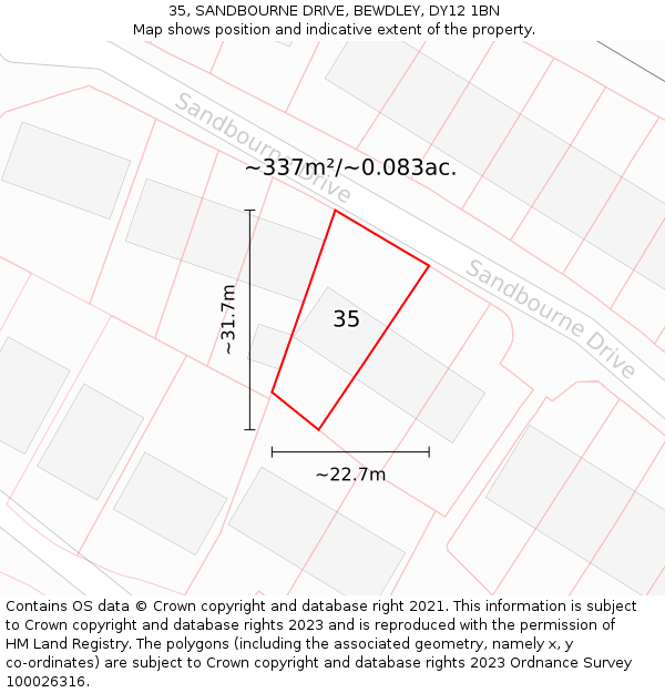 35, SANDBOURNE DRIVE, BEWDLEY, DY12 1BN: Plot and title map