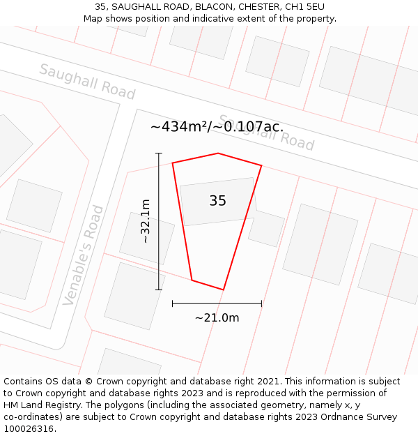 35, SAUGHALL ROAD, BLACON, CHESTER, CH1 5EU: Plot and title map