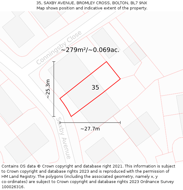 35, SAXBY AVENUE, BROMLEY CROSS, BOLTON, BL7 9NX: Plot and title map