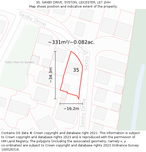 35, SAXBY DRIVE, SYSTON, LEICESTER, LE7 2HH: Plot and title map