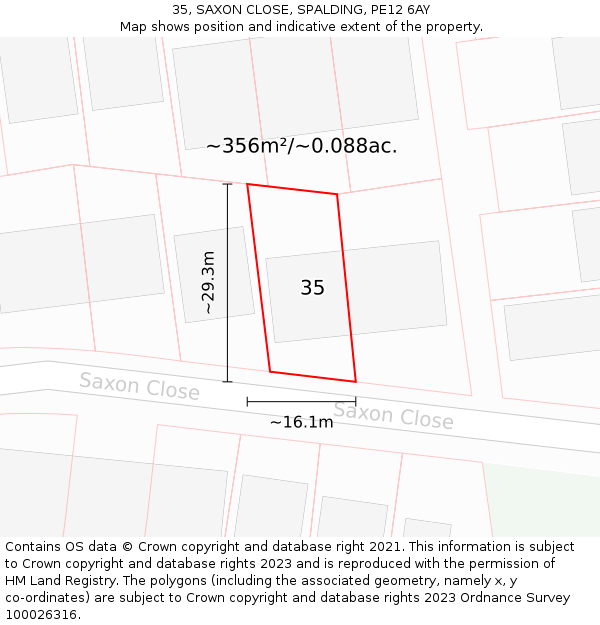 35, SAXON CLOSE, SPALDING, PE12 6AY: Plot and title map