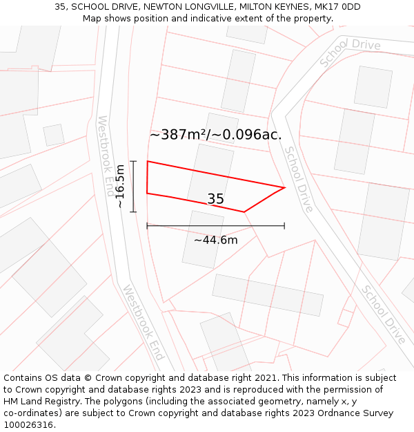 35, SCHOOL DRIVE, NEWTON LONGVILLE, MILTON KEYNES, MK17 0DD: Plot and title map