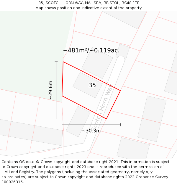35, SCOTCH HORN WAY, NAILSEA, BRISTOL, BS48 1TE: Plot and title map
