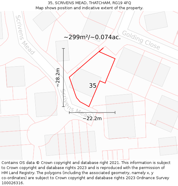 35, SCRIVENS MEAD, THATCHAM, RG19 4FQ: Plot and title map