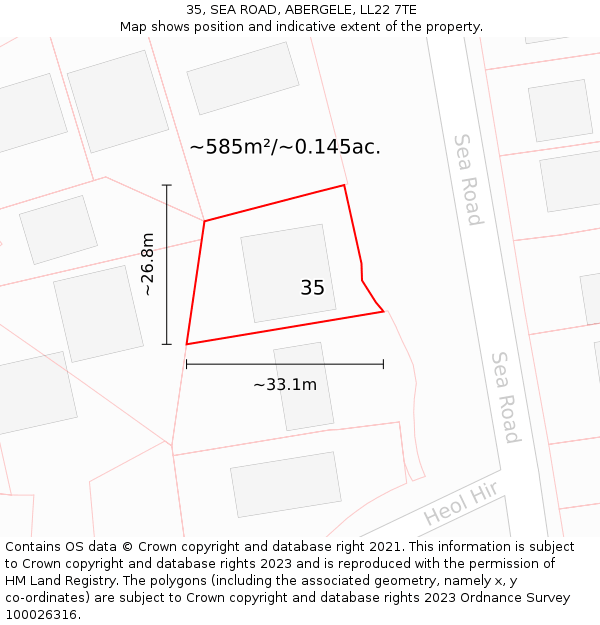 35, SEA ROAD, ABERGELE, LL22 7TE: Plot and title map