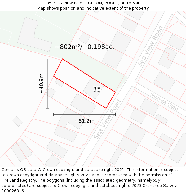 35, SEA VIEW ROAD, UPTON, POOLE, BH16 5NF: Plot and title map