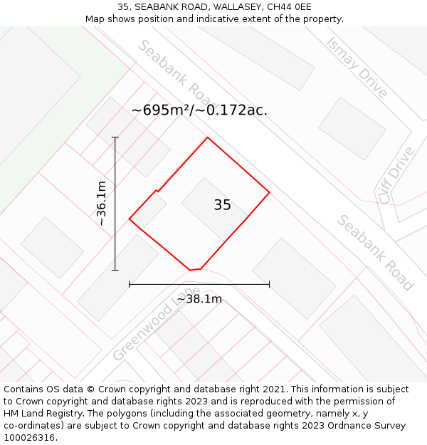 35, SEABANK ROAD, WALLASEY, CH44 0EE: Plot and title map