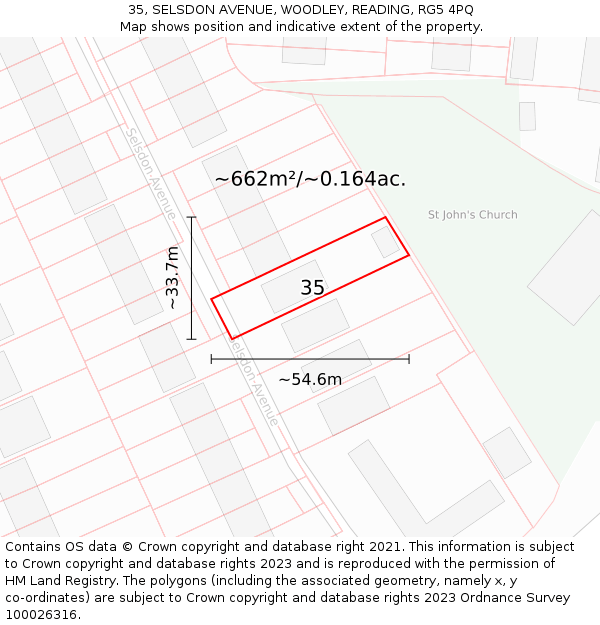 35, SELSDON AVENUE, WOODLEY, READING, RG5 4PQ: Plot and title map
