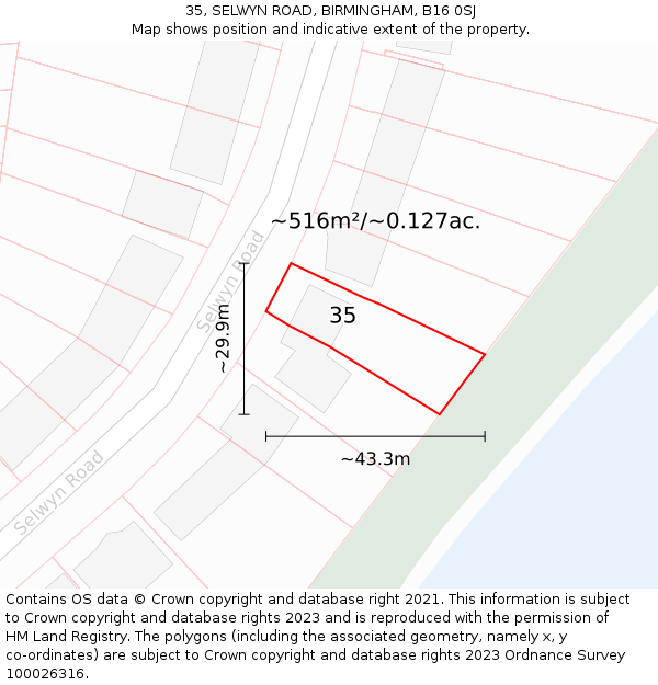 35, SELWYN ROAD, BIRMINGHAM, B16 0SJ: Plot and title map