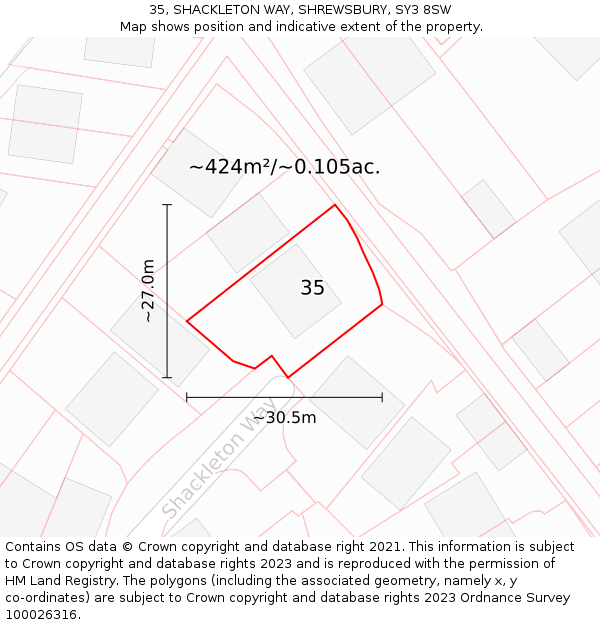 35, SHACKLETON WAY, SHREWSBURY, SY3 8SW: Plot and title map