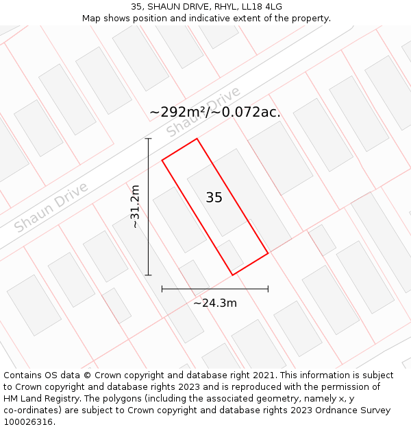 35, SHAUN DRIVE, RHYL, LL18 4LG: Plot and title map