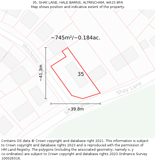 35, SHAY LANE, HALE BARNS, ALTRINCHAM, WA15 8PA: Plot and title map