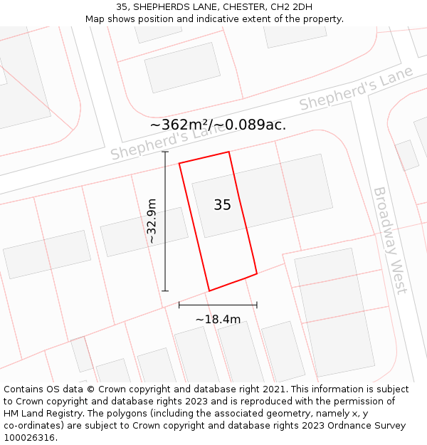 35, SHEPHERDS LANE, CHESTER, CH2 2DH: Plot and title map