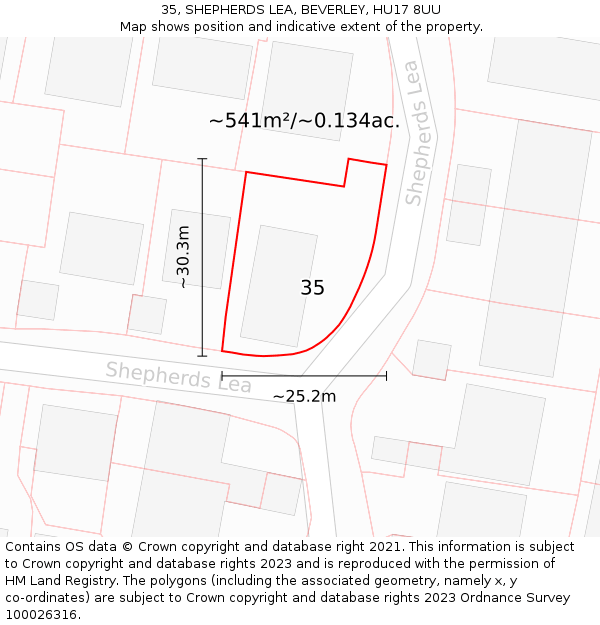 35, SHEPHERDS LEA, BEVERLEY, HU17 8UU: Plot and title map