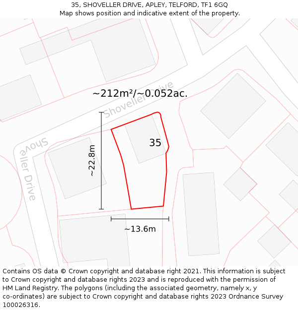 35, SHOVELLER DRIVE, APLEY, TELFORD, TF1 6GQ: Plot and title map