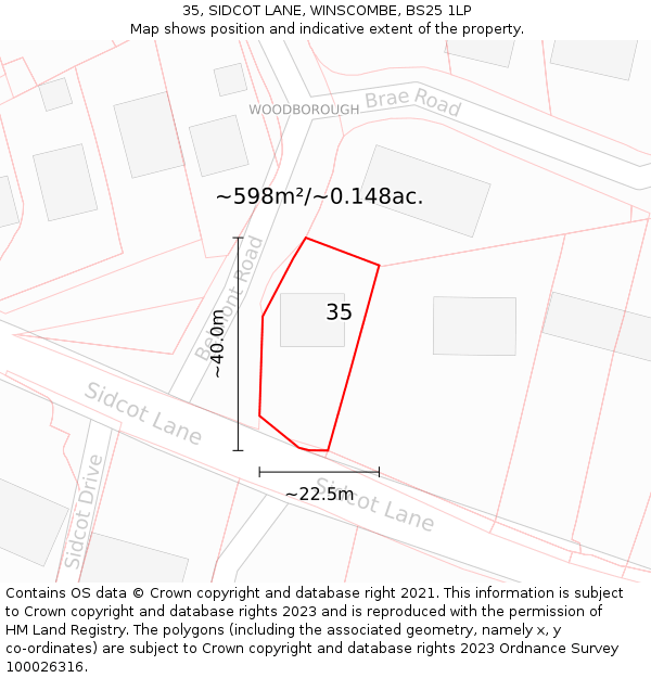 35, SIDCOT LANE, WINSCOMBE, BS25 1LP: Plot and title map