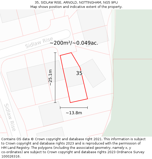 35, SIDLAW RISE, ARNOLD, NOTTINGHAM, NG5 9PU: Plot and title map