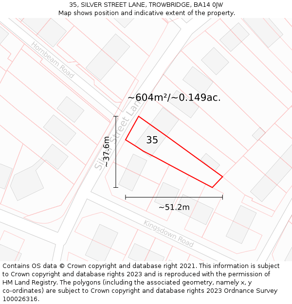 35, SILVER STREET LANE, TROWBRIDGE, BA14 0JW: Plot and title map