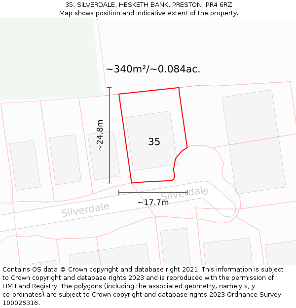 35, SILVERDALE, HESKETH BANK, PRESTON, PR4 6RZ: Plot and title map