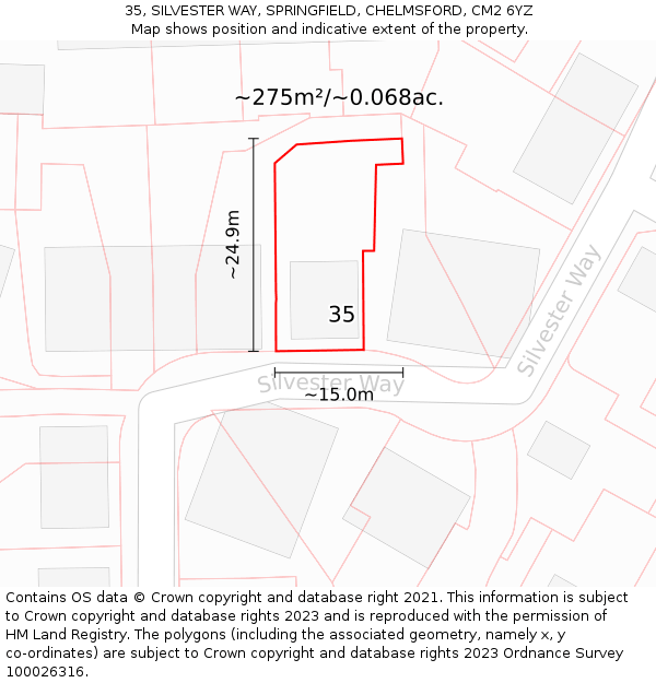 35, SILVESTER WAY, SPRINGFIELD, CHELMSFORD, CM2 6YZ: Plot and title map