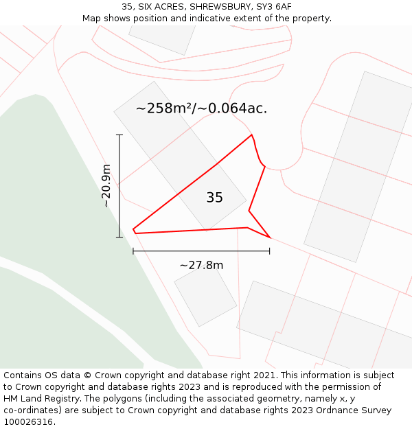 35, SIX ACRES, SHREWSBURY, SY3 6AF: Plot and title map