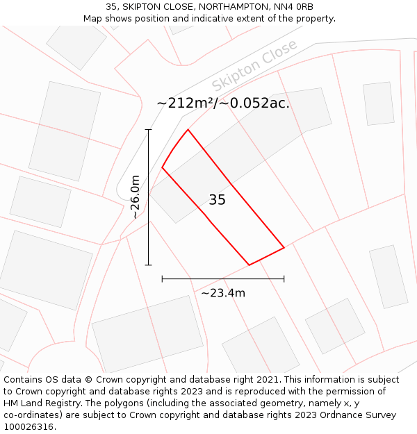 35, SKIPTON CLOSE, NORTHAMPTON, NN4 0RB: Plot and title map