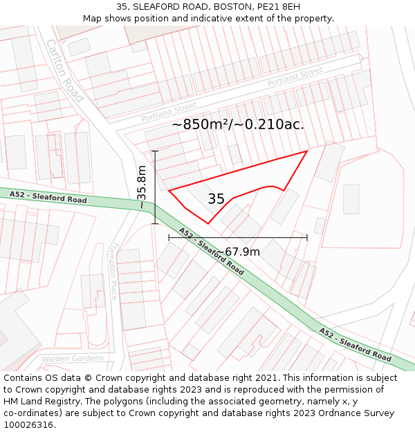 35, SLEAFORD ROAD, BOSTON, PE21 8EH: Plot and title map