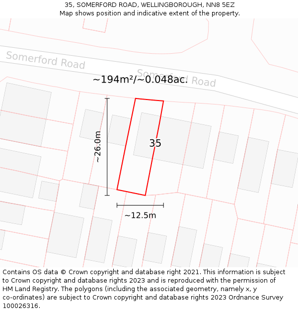 35, SOMERFORD ROAD, WELLINGBOROUGH, NN8 5EZ: Plot and title map