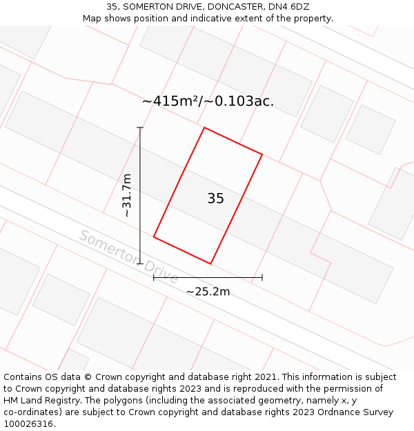 35, SOMERTON DRIVE, DONCASTER, DN4 6DZ: Plot and title map