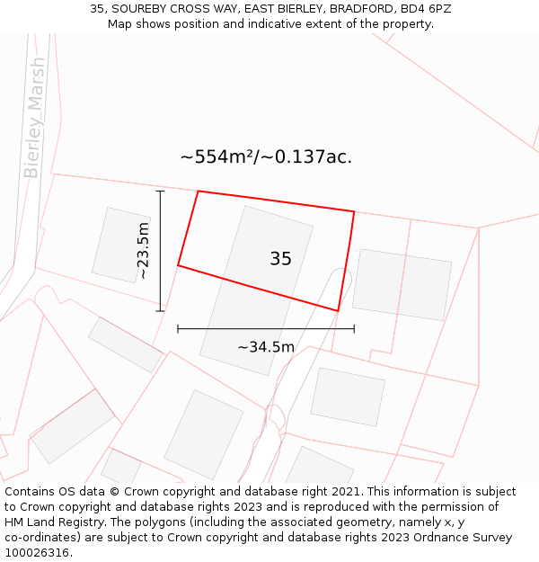 35, SOUREBY CROSS WAY, EAST BIERLEY, BRADFORD, BD4 6PZ: Plot and title map