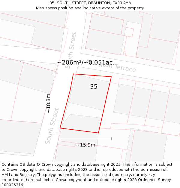 35, SOUTH STREET, BRAUNTON, EX33 2AA: Plot and title map