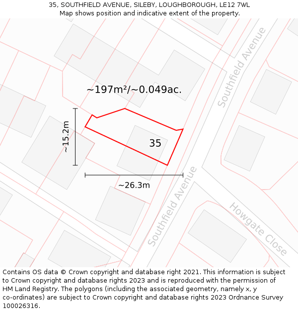 35, SOUTHFIELD AVENUE, SILEBY, LOUGHBOROUGH, LE12 7WL: Plot and title map