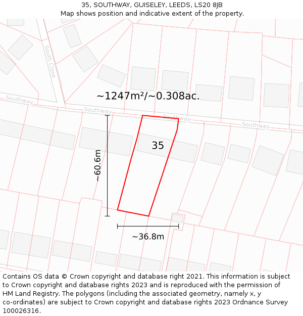 35, SOUTHWAY, GUISELEY, LEEDS, LS20 8JB: Plot and title map