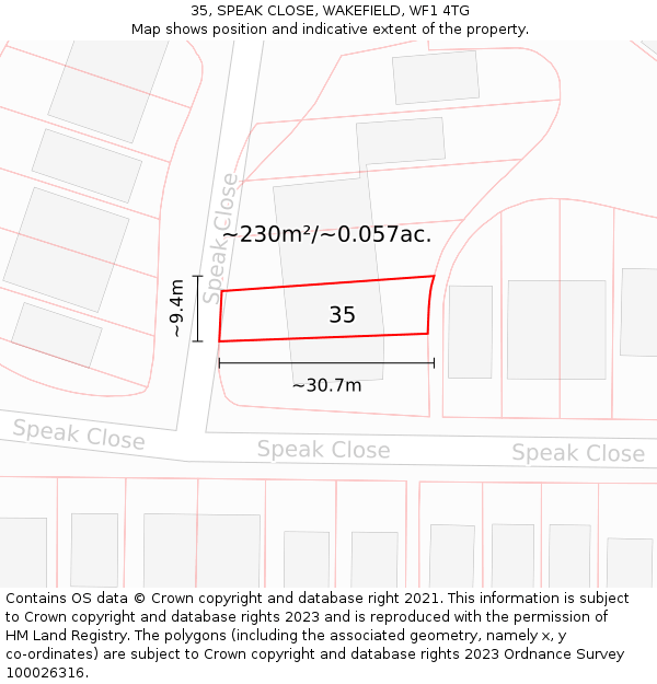 35, SPEAK CLOSE, WAKEFIELD, WF1 4TG: Plot and title map