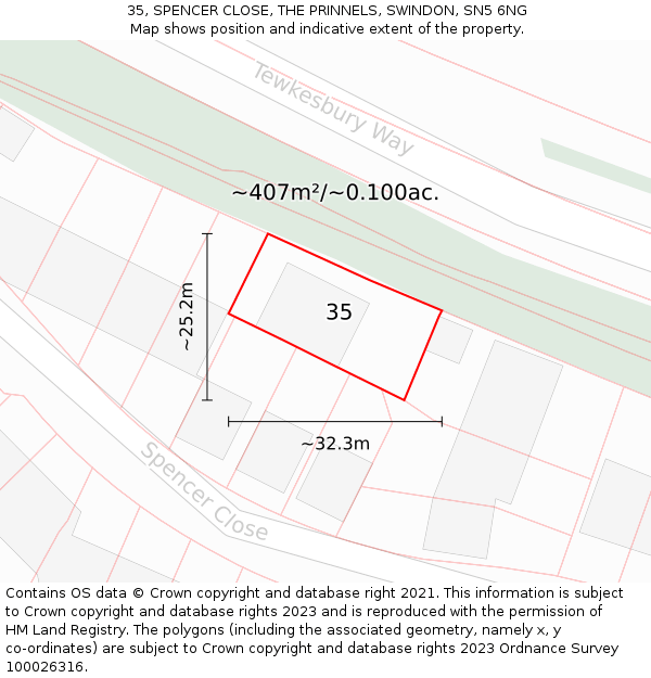 35, SPENCER CLOSE, THE PRINNELS, SWINDON, SN5 6NG: Plot and title map