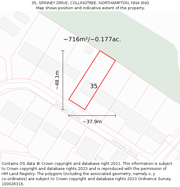 35, SPINNEY DRIVE, COLLINGTREE, NORTHAMPTON, NN4 0NG: Plot and title map