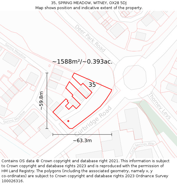 35, SPRING MEADOW, WITNEY, OX28 5DJ: Plot and title map