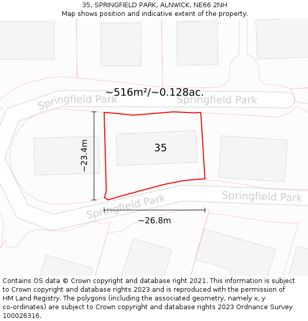 35, SPRINGFIELD PARK, ALNWICK, NE66 2NH: Plot and title map