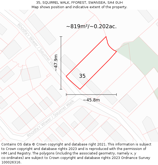 35, SQUIRREL WALK, FFOREST, SWANSEA, SA4 0UH: Plot and title map