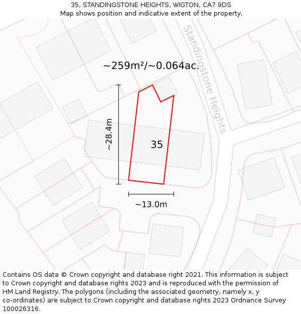 35, STANDINGSTONE HEIGHTS, WIGTON, CA7 9DS: Plot and title map