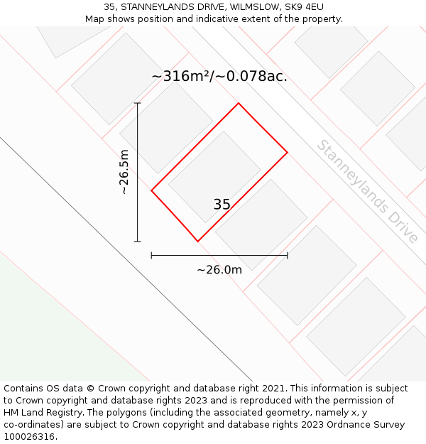 35, STANNEYLANDS DRIVE, WILMSLOW, SK9 4EU: Plot and title map