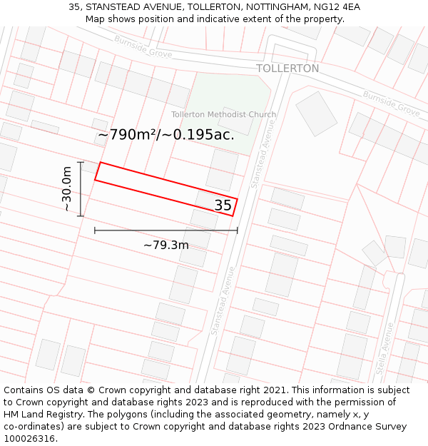 35, STANSTEAD AVENUE, TOLLERTON, NOTTINGHAM, NG12 4EA: Plot and title map