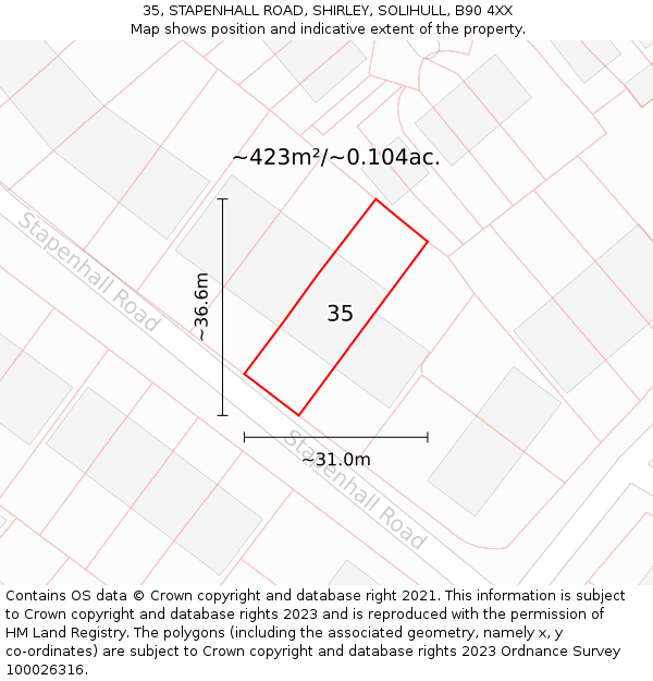 35, STAPENHALL ROAD, SHIRLEY, SOLIHULL, B90 4XX: Plot and title map