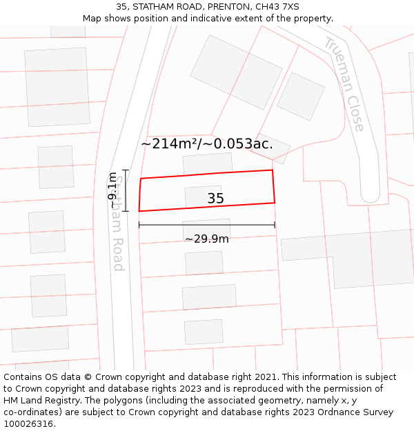 35, STATHAM ROAD, PRENTON, CH43 7XS: Plot and title map