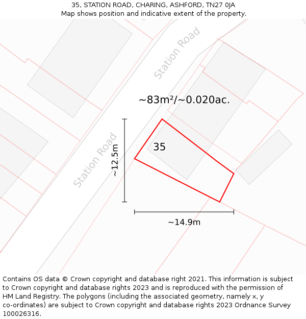 35, STATION ROAD, CHARING, ASHFORD, TN27 0JA: Plot and title map