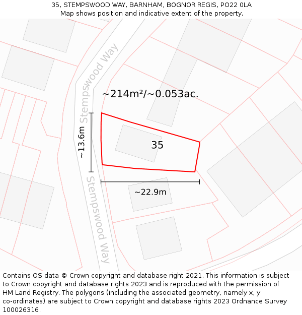 35, STEMPSWOOD WAY, BARNHAM, BOGNOR REGIS, PO22 0LA: Plot and title map