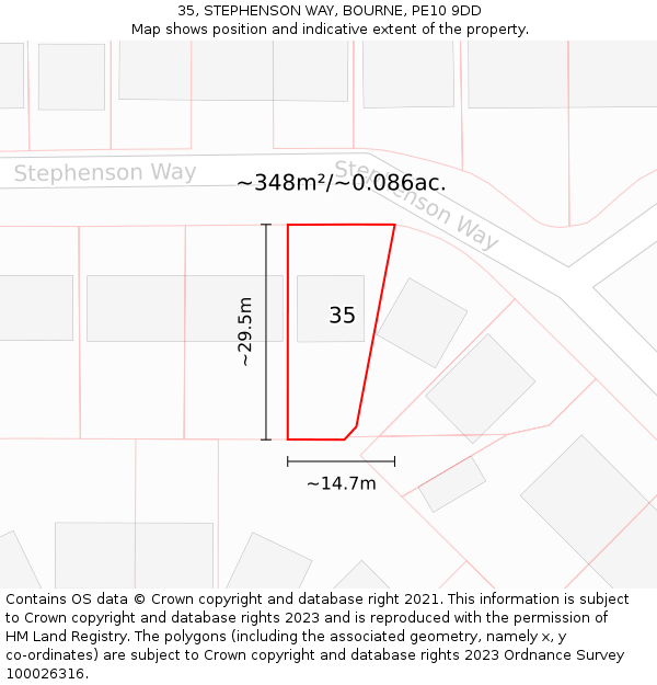 35, STEPHENSON WAY, BOURNE, PE10 9DD: Plot and title map